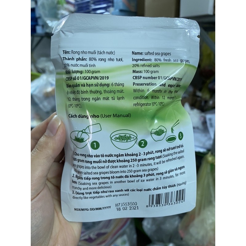 GÓI 100gram RONG NHO TÁCH NƯỚC GREEN FOOD