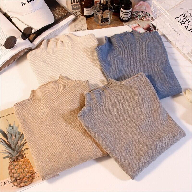 Áo len nữ phong cách hàn quốc kiểu đẹp tay dài cổ lọ 3 phân loại mịn cao cấp AL04 | BigBuy360 - bigbuy360.vn