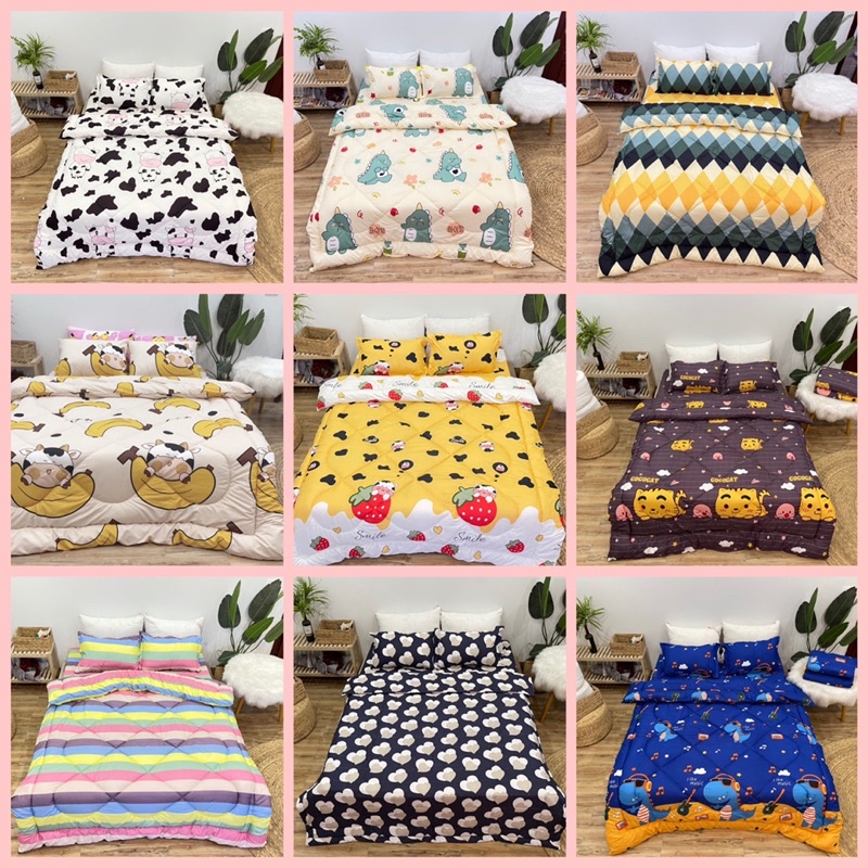 Set Chăn phao ga gối cotton poly 5 món. Được chọn mẫu.