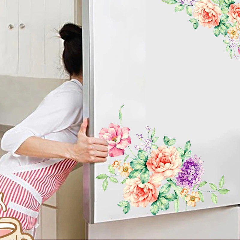 Hình dán tủ lạnh nhà vệ sinh hình hoa mẫu đơn