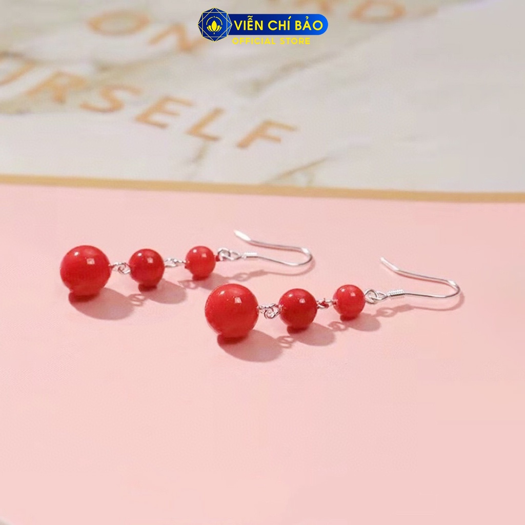 Bông tai bạc nữ chuỗi hạt châu đỏ chất liệu bạc 925 thời trang phụ kiện trang sức Viễn Chí Bảo B400235