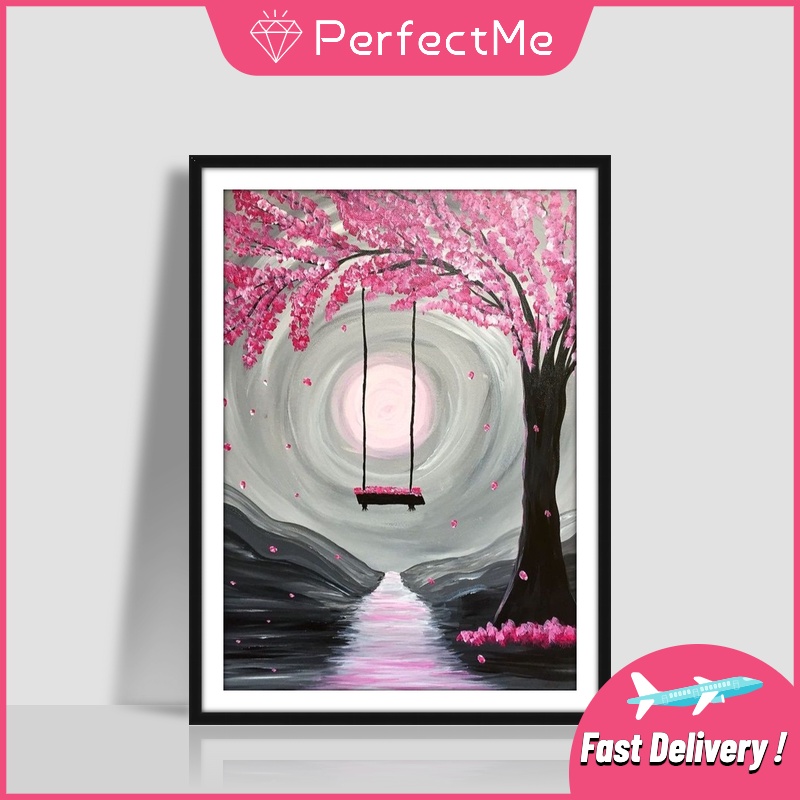 Bộ tranh đính đá 5D họa tiết cây anh đào độc đáo kích thước 30x40cm DIY dùng trang trí nhà cửa