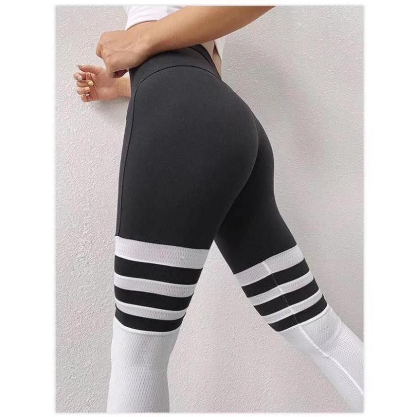 [EMMA] Quần Tập Gym Nữ Yoga [LEGGING] Bombshell 3 Sọc Ngang Thun Pha Lưới [ĐỒ TẬP]