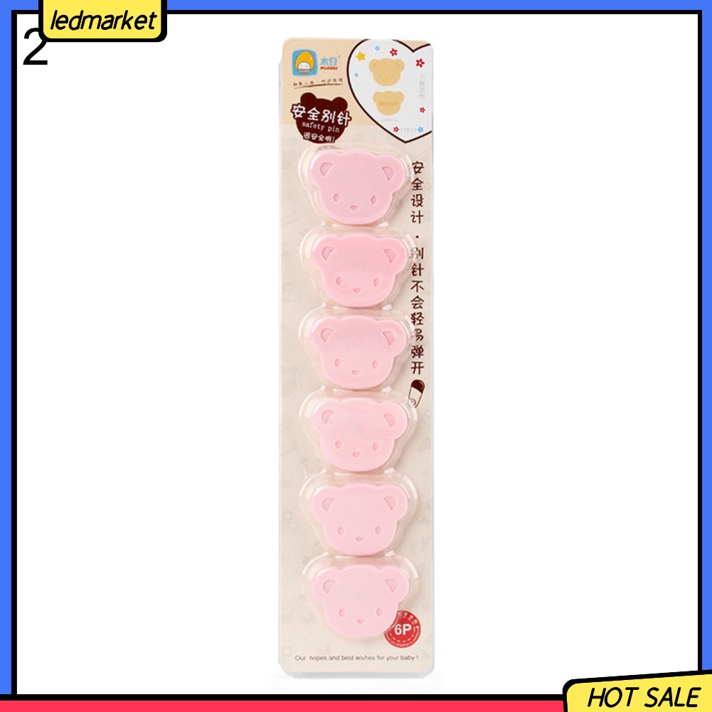 Set 6 ghim băng giữ tã yếm ăn thiết kế gấu/ nơ/ trái tim hoạt hình an toàn đáng yêu dành cho em bé