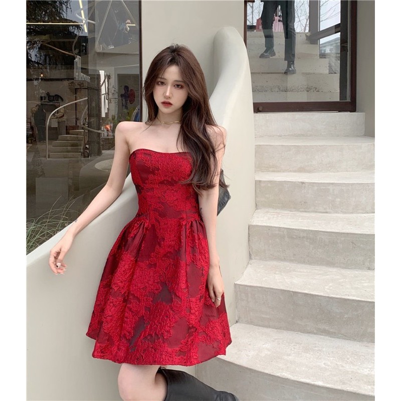 Đầm gấm đỏ LUCIL DRESS sang trọng hàng chuẩn Quảng Châu