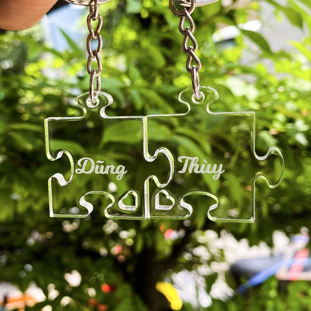 Móc Khóa Đôi Mảnh Ghép In Tên Theo Yêu Cầu - Dailyme