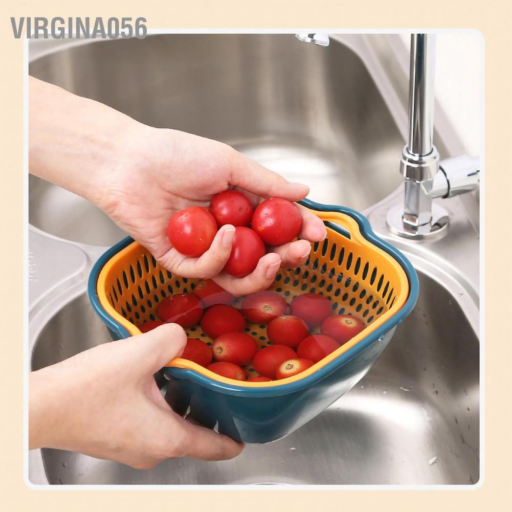 Rổ rửa rau/ trái cây 2 lớp thoát nước nhanh có tay cầm bên hông đa năng cho nhà bếp