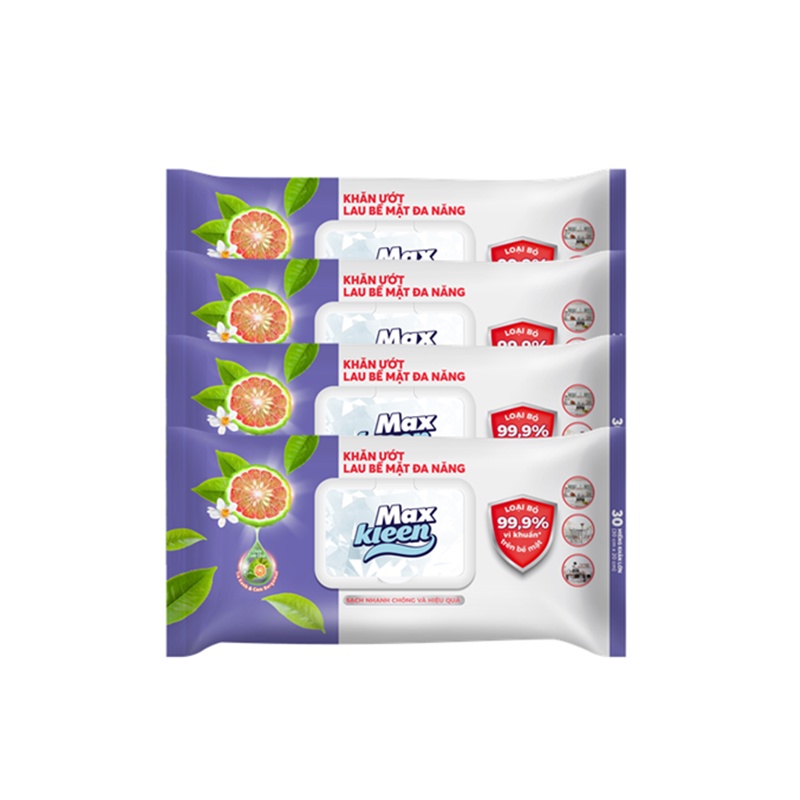 Combo 4 Khăn Ướt Lau Bề Mặt Đa Năng MaxKleen