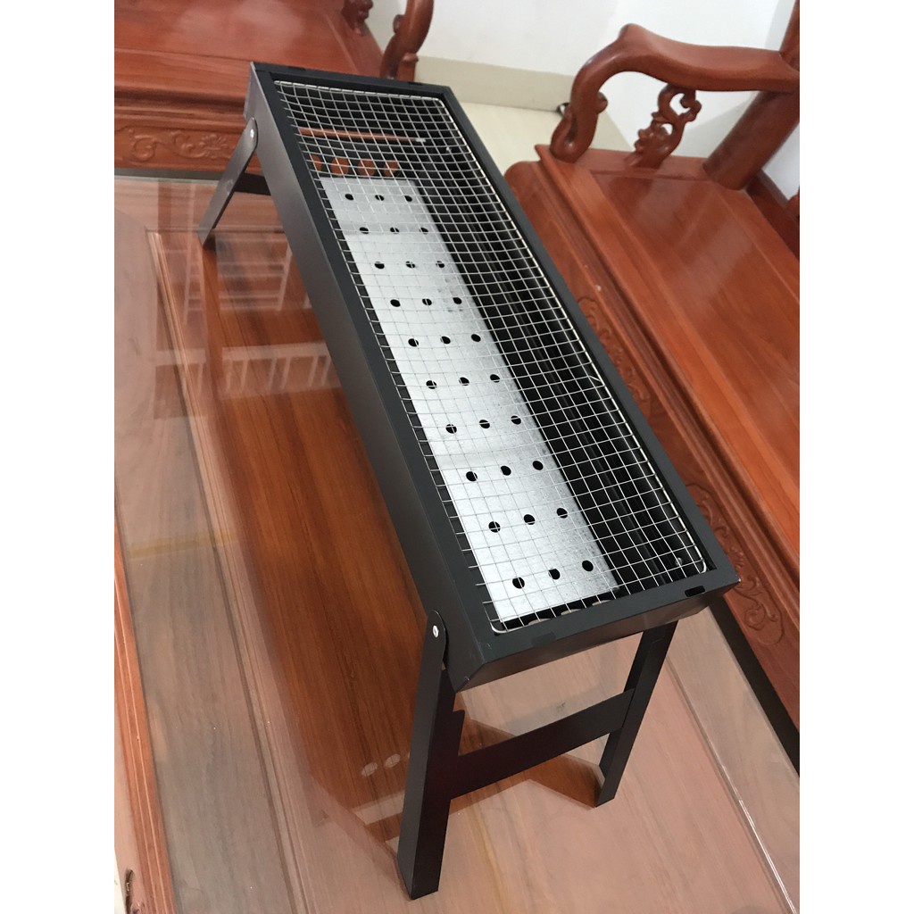 Bếp nướng than dài - Bếp nướng than hoa, than củi vuông dài không khói có vỉ nướng nhỏ gọn 60 X 22 X 32CM