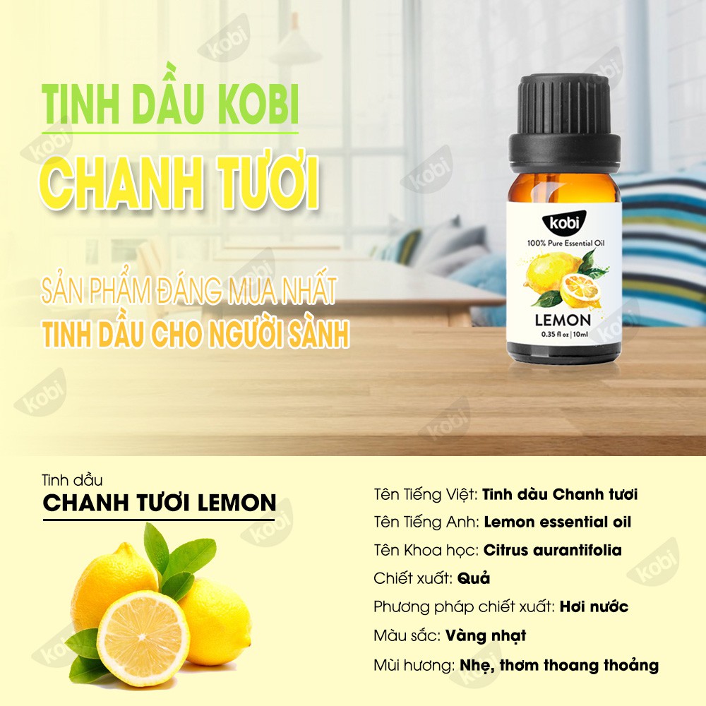 Tinh dầu Chanh Tươi Kobi Lemon essential oil giúp thơm phòng, se da, tinh thần sảng khoái - 10ml