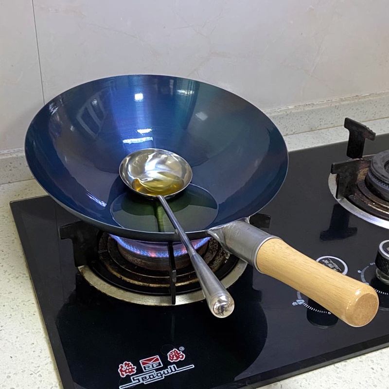 Chảo Thép Tôi  Chống Dính Cán Gỗ Sồi Cao Cấp Đường Kính 34cm Chuyên Dùng Cho Nhà Hàng