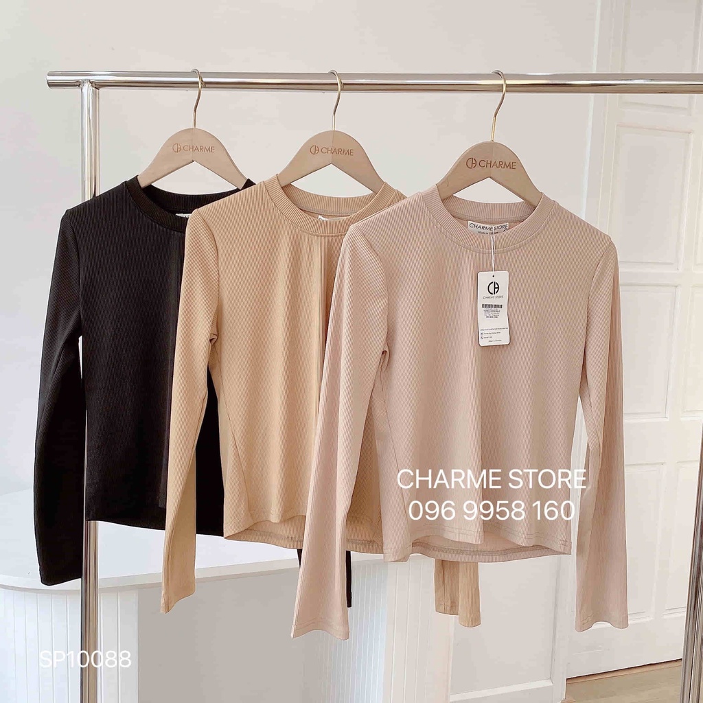 Áo thun tăm cổ tròn tay dài thiết kế Charme 10088