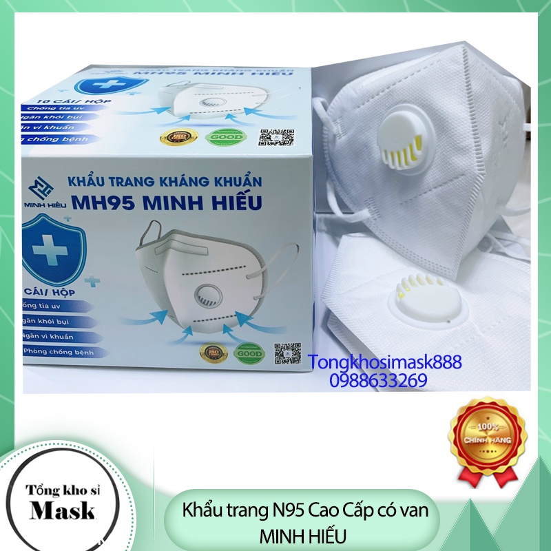 Khẩu trang N95 có van Hộp 10 cái 5 lớp kháng khuẩn chính hãng Minh Hiếu MH1