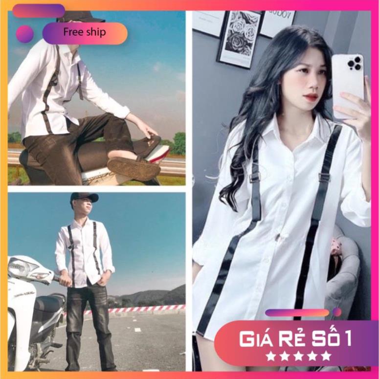 [Xả kho] Áo Sơ Mi Sọc Phối Khuy Trắng Tay Dài Nam Nữ(Hàng Sẵn)