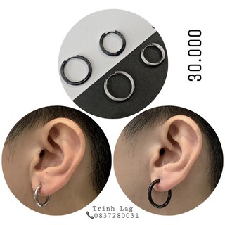 [ẢNH THẬT] Khuyên tai khoen tròn basic nhiều size nam nữ đen bạc