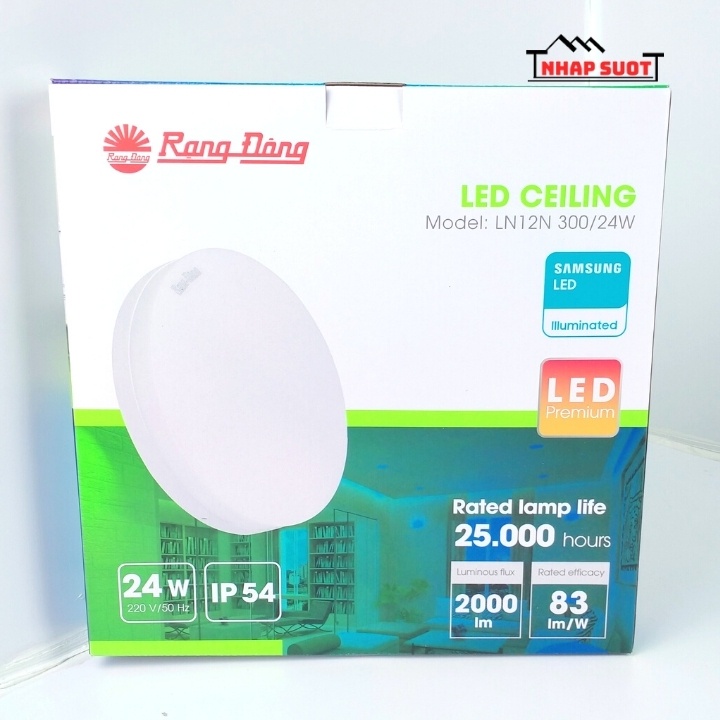 [Chính Hãng] Đèn Ốp Trần Nổi 24W Led Rạng Đông Tràn Viền Chống Ẩm IP54 (Vuông/Tròn) - LN12
