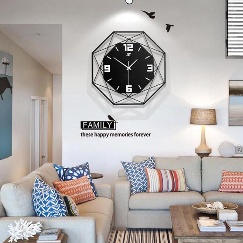 Magicstore Big iron wall clock quartz fashion simple modern creative nordic living room bedroom decor (without battery)