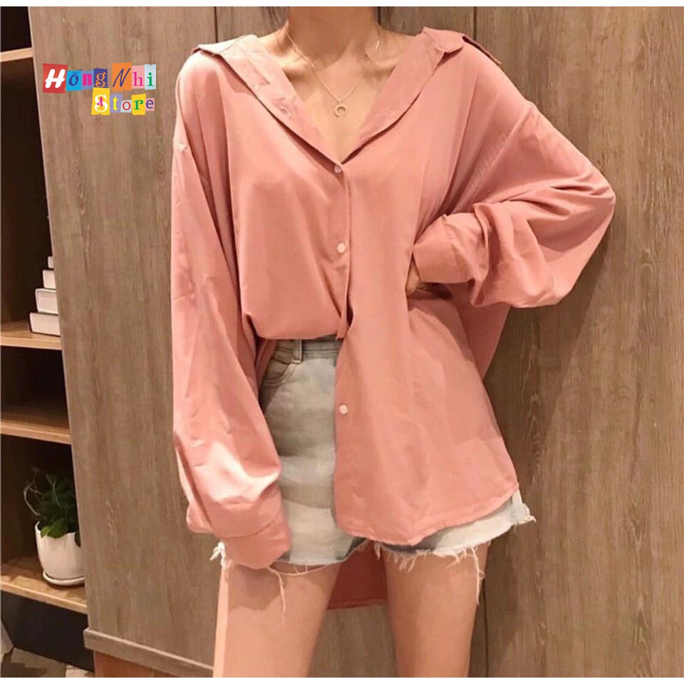 SƠ MI TRƠN DÁNG RỘNG BASIC UNSEX TAY DÀI MÀU HỒNG DÂU - MM | BigBuy360 - bigbuy360.vn