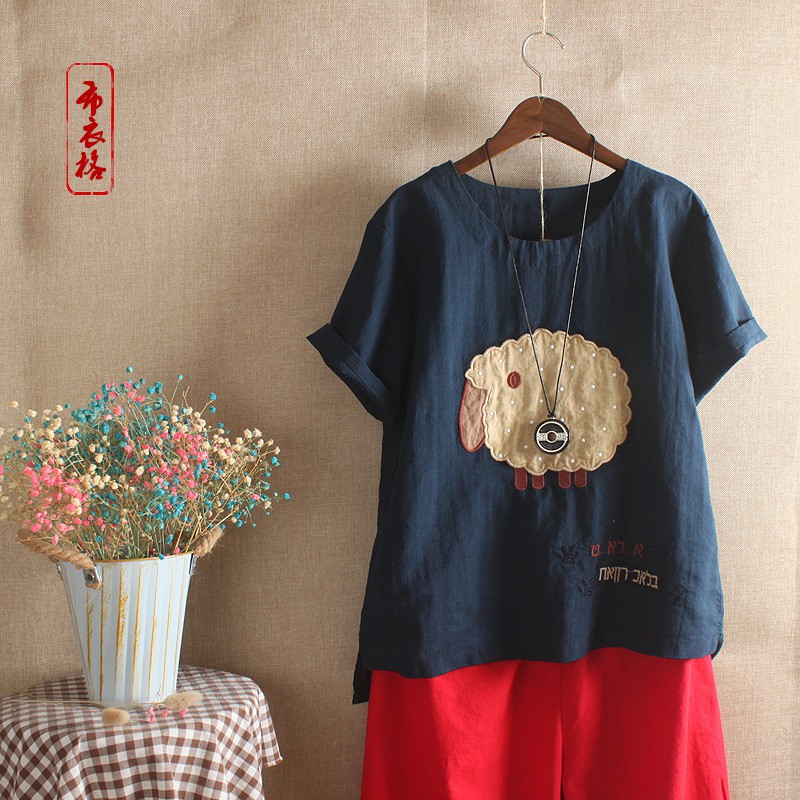 Áo kiểu nữ đẹp cao cấp vải Linen thêu - Áo kiểu nữ thêu - Áo nữ trung niên thêu