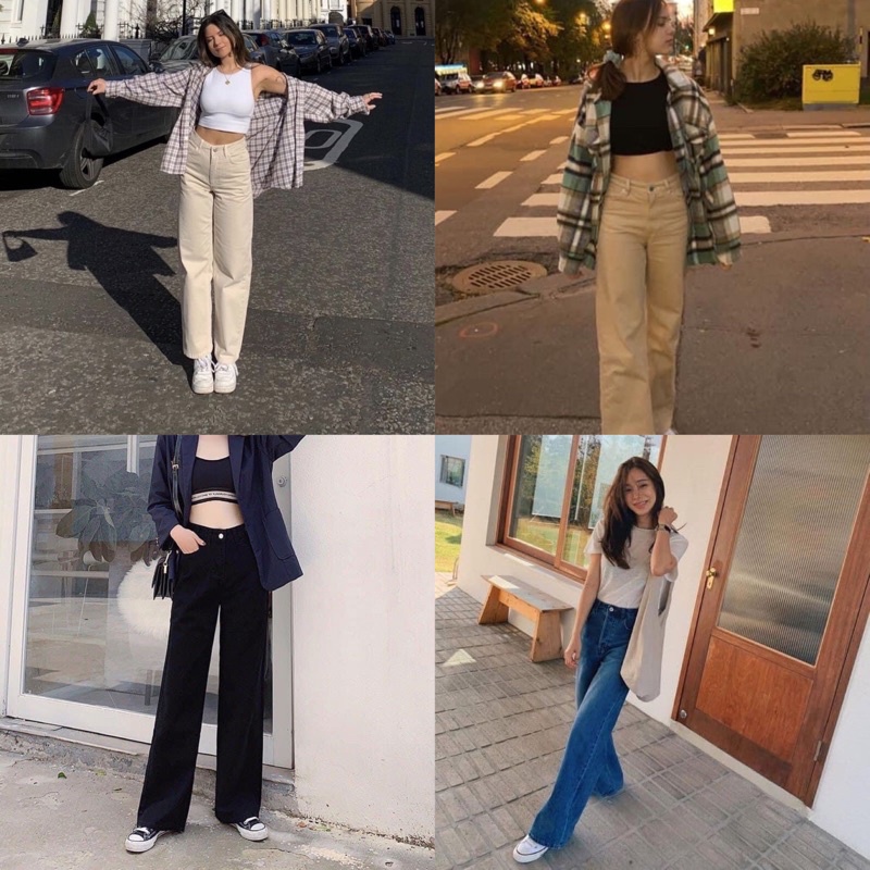 Quần jean suông dài 100cm nữ Z.a.r.a,cạp cao ngang rốn hot trend 4 màu trắng,kem,jean,đen-hàng xuất