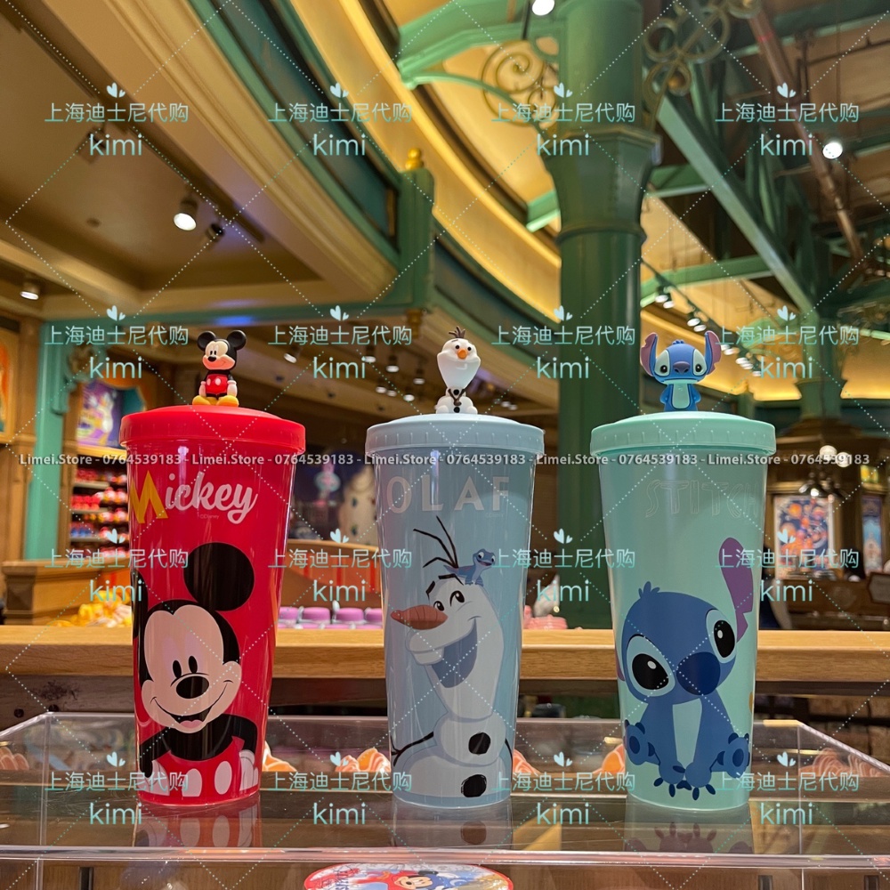 Ly uống nước nhựa ống hút hình Car Olaf Mickey cho trẻ em bé trai gái Disney