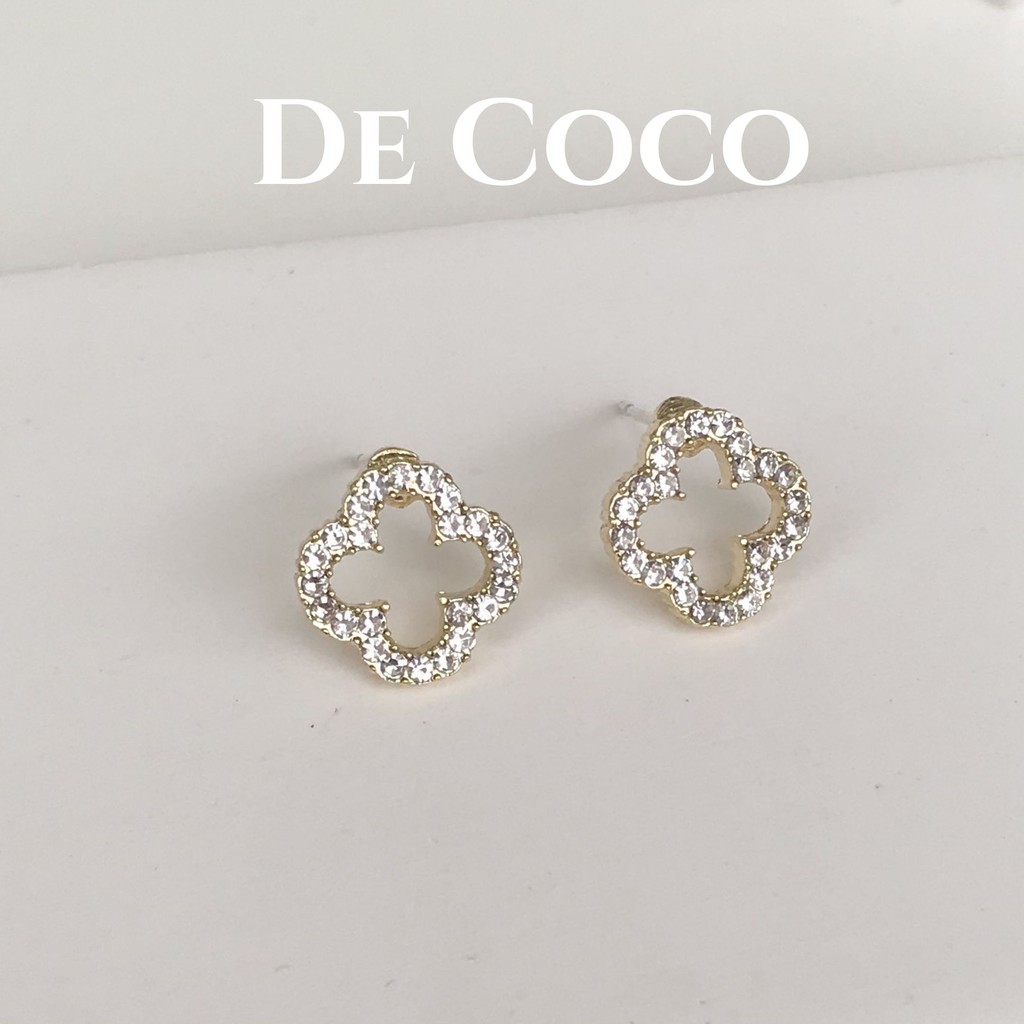 Khuyên tai bông tai cỏ 4 lá đính đá De Coco