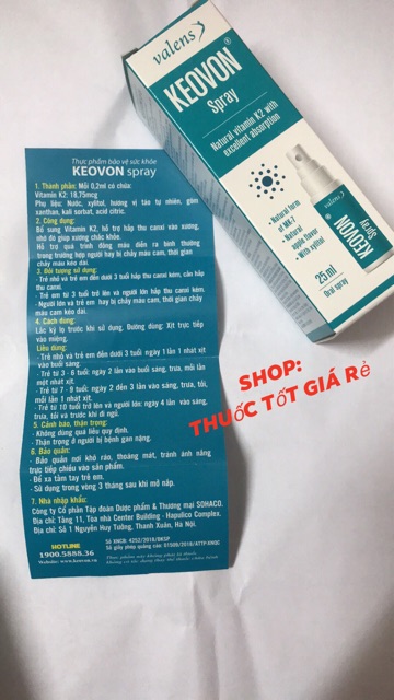 [ Kèm quà Tặng] Keovon Spray Vitamin K2(MK7 tự nhiên) Dạng xịt- Hấp thụ canxi, tăng chiều cao cho trẻ