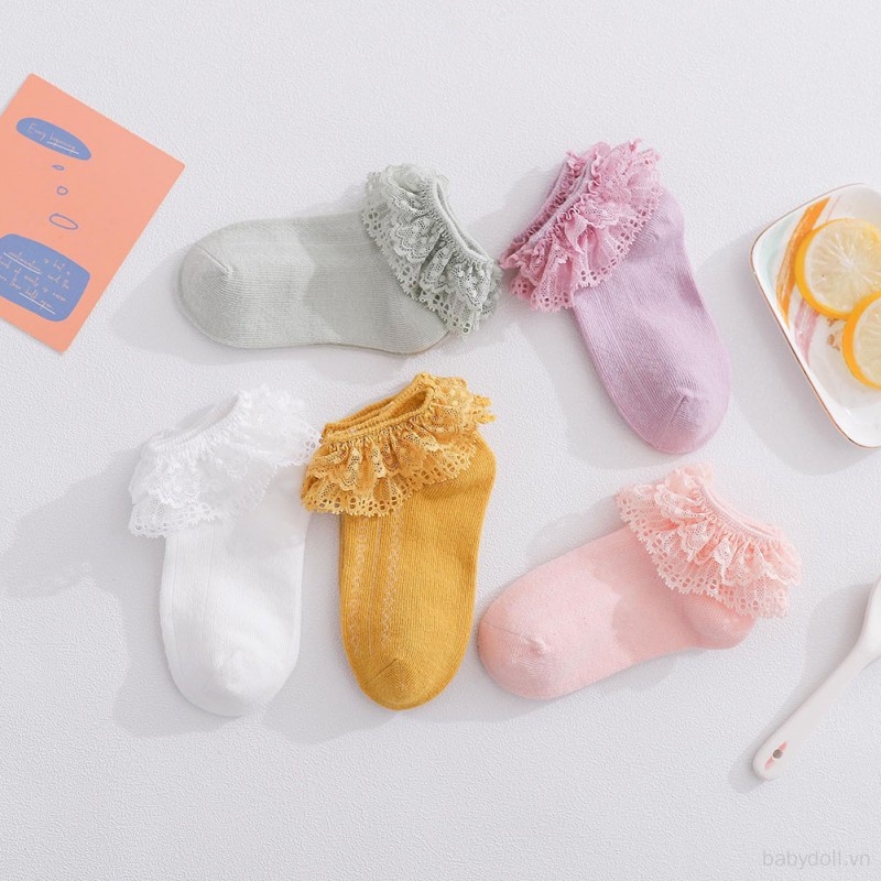 Vớ Cotton Phối Ren Thêu Họa Tiết Xinh Xắn Cho Bé Gái Tập Múa
