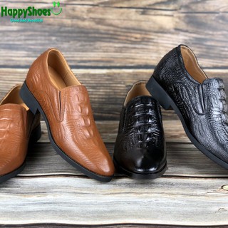 Giày tây nam công sở da bò thật - hs09 tăng chiều cao 7cm đen