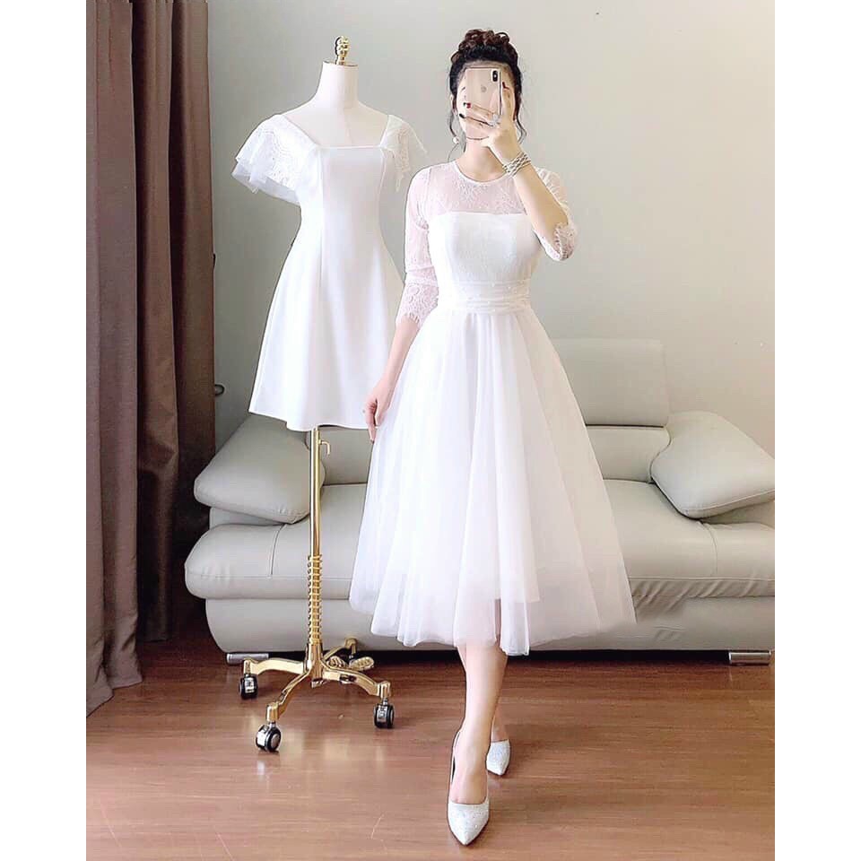 [Đầm Mới] Đầm Nữ Tay Dài Phối Tùng Lưới Cứng Thời Trang Nữ Sam Closet Free Size 40-55kg