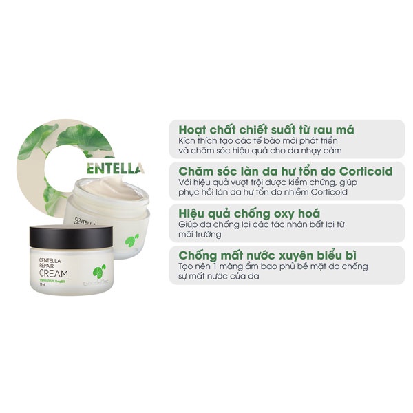 Kem Rau Má Dưỡng Ẩm Phục Hồi Giảm Thâm Nám Trắng Sáng Da Chống Lão Hóa GoodnDoc Centella Repair Cream