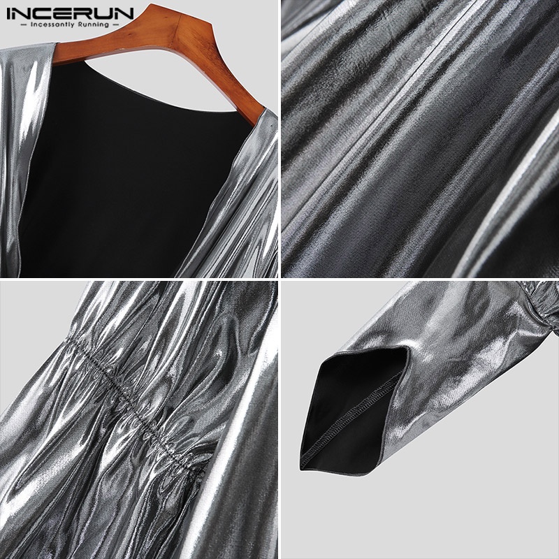 Áo INCERUN dài tay cổ chữ V lấp lánh cá tính cho nam