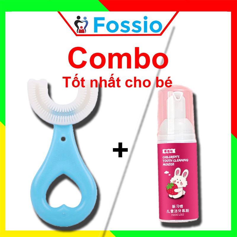 Bàn chải đánh răng cho bé FOSSIO E50 chữ u chất liệu Silicon chịu được lực cắn, cho bé từ 2 tuổi - 6 tuổi