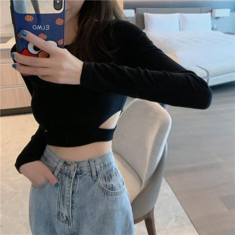 Áo thun croptop khoét lưng eo thời trang tiểu thư -Rere.Store [FREESHIP] - Phông croptop đen trắng xẻ eo nữ C10-1