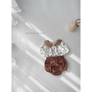 Set Áo Cổ Sen Chấm Bi + Quần Bom Linen