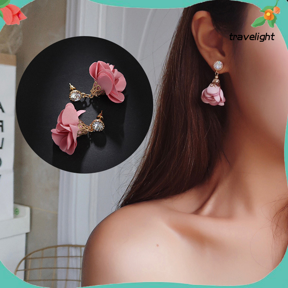 【TL】Vintage Cloth Flower Rhinestone Pendant Earrings Women Ear Studs Party Decor