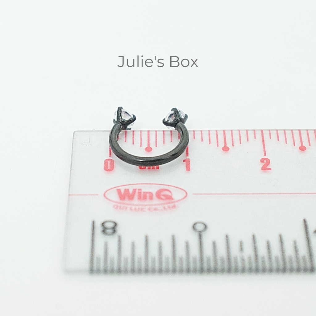 [1 Chiếc] Khuyên Tai Chữ U 2 Đầu Đá Tròn Thân Đen Đá Trắng Titan Thép Không Gỉ Cá Tính Phong Cách julies box bông tai