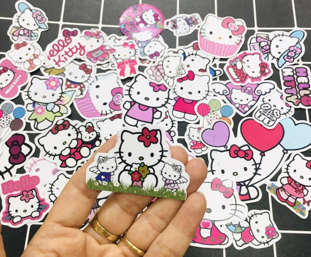 Sticker helo kitty sét 30-50 cái ép lụa có đề can bóc dán