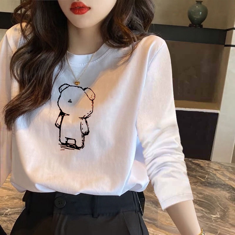 Áo Thun Cotton Trắng Tay Dài Dáng Rộng Thời Trang Mùa Xuân Mới 2022