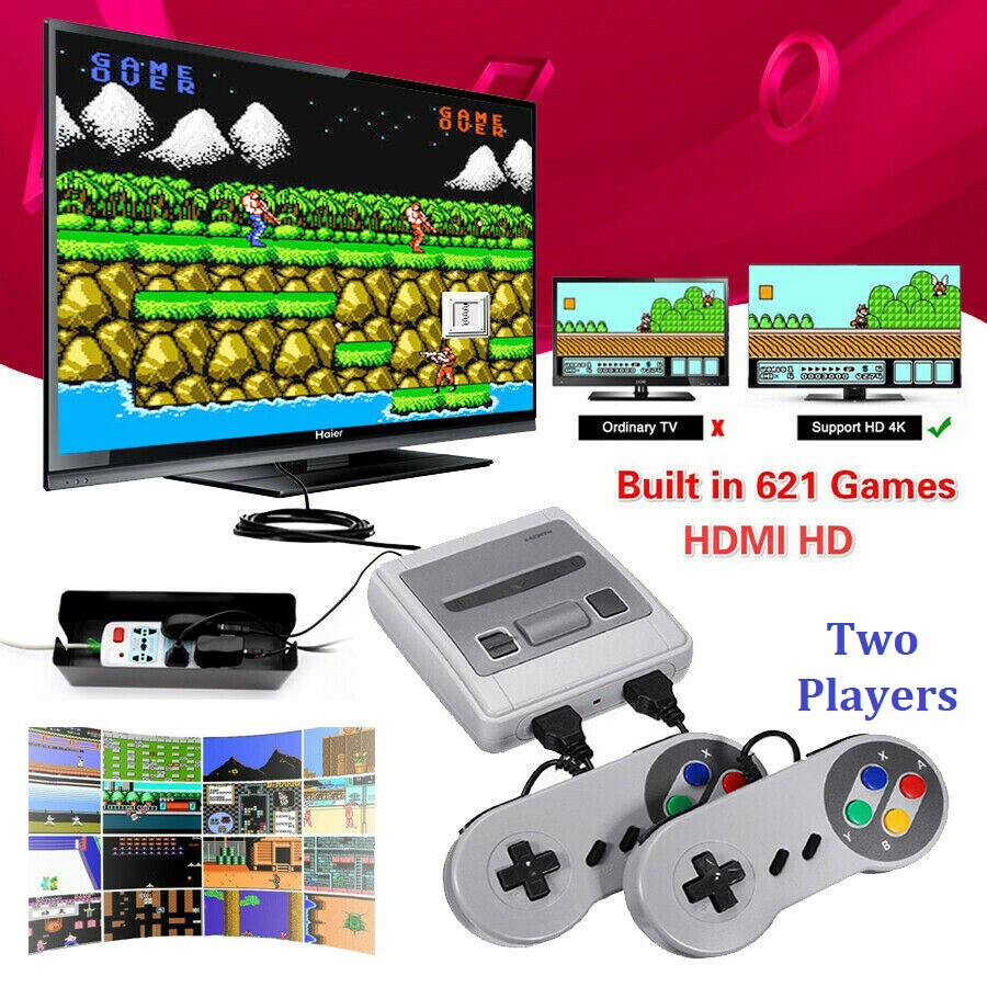 ✧✉♞Máy Chơi Game 4 Nút HDMI NES 621 Trò - Điện Tử SUPER MINI SFC (8Bit) kết nối với TV, được 2 người