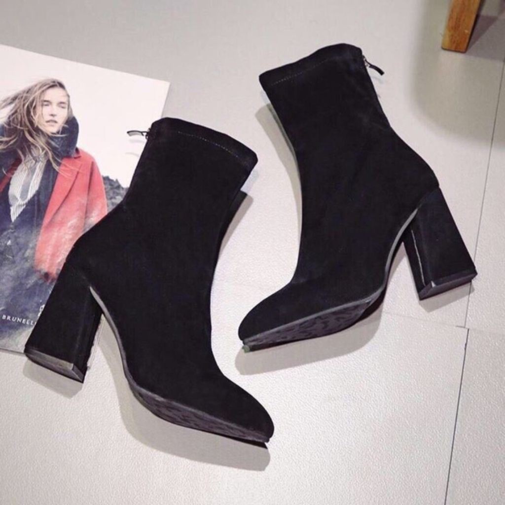 Hàng Loại Đẹp - Giày Boot Nữ Cổ Lửng Chất Da Lộn Đế Vuông Cao 7Cm