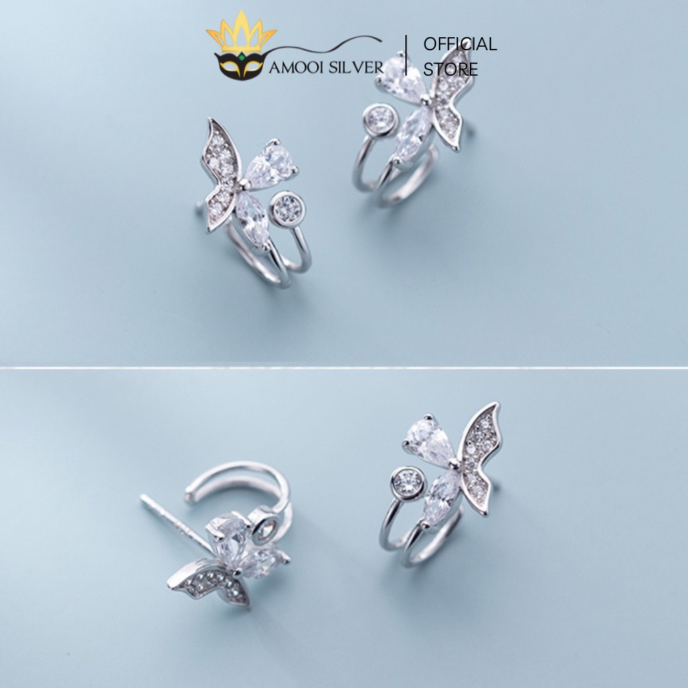 Bông Tai Bạc S925 Bướm Hồ Điệp Đính Đá Ôm Trái Tai - Amooi Silver AB81