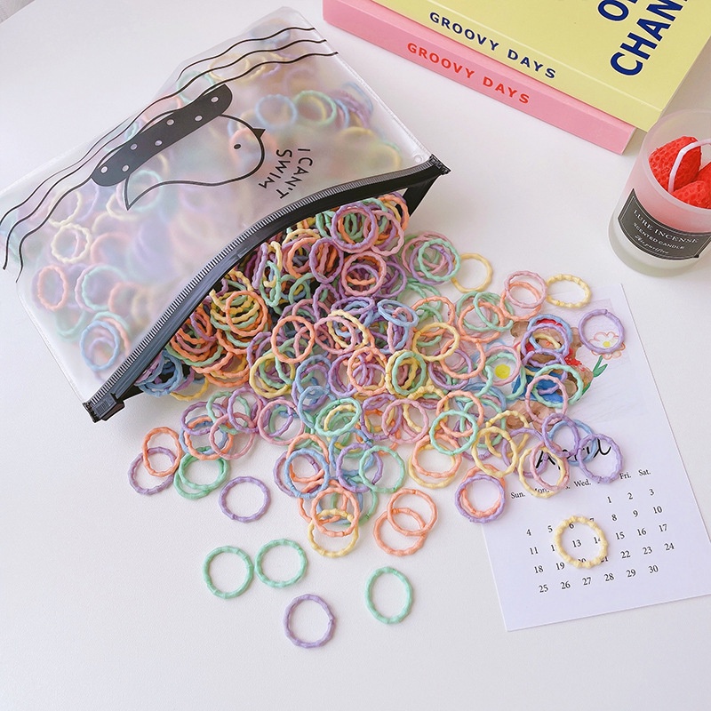 Set 100 Dây Thun Cột Tóc Nhiều Màu Sắc Ngọt Ngào Đáng Yêu Cho Bé