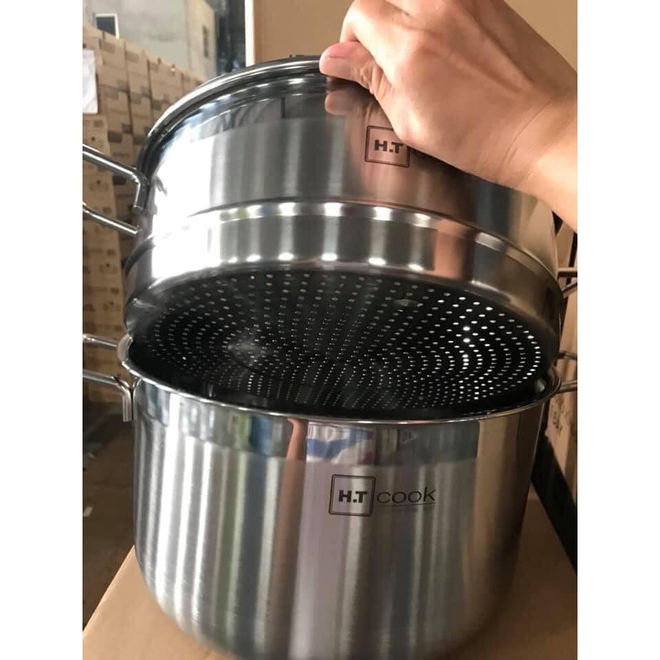 BỘ NỒI XỬNG HẤP INOX HT COOK 28CM 2 TẦNG VUNG KÍNH DÀY ĐẸP TIỆN LỢI