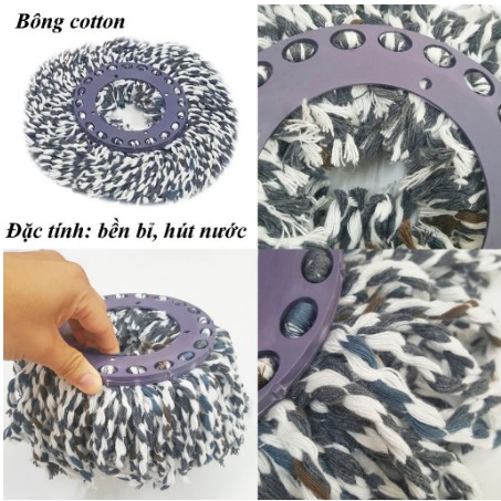 BÔNG LAU NHÀ SỢI COTTON DÙNG CHO BỘ LAU NHÀ 360 ĐỘ CỰC DÀY, HÚT NƯỚC CỰC TỐT