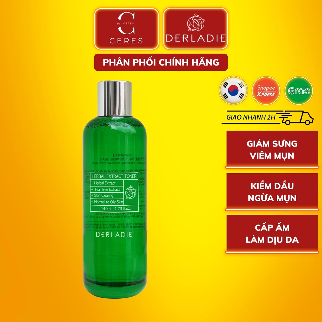 Toner Tràm Trà Derladie Giảm Mụn Sau 7 Ngày - Nước Hoa Hồng Derladie Herbal Extract 140ml