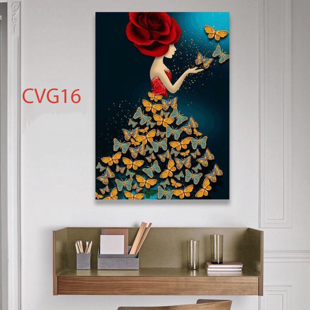 Tranh canvas cô gái nghệ thuật TCVG24 tặng đinh treo tranh