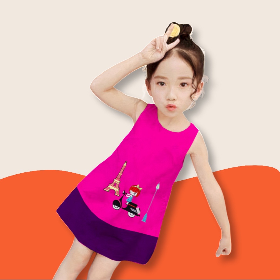 Đầm thun cho bé gái thêu hình tháp dễ thương MOMMAX KIDS cho bé từ 0 đến 12 tuổi
