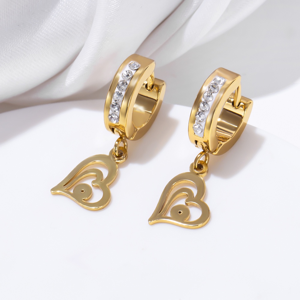 1 Đôi Bông Tai Bằng Thép Không Gỉ Mạ Vàng 18K Đính Đá Pha Lê Trắng Phong Cách Hiphop