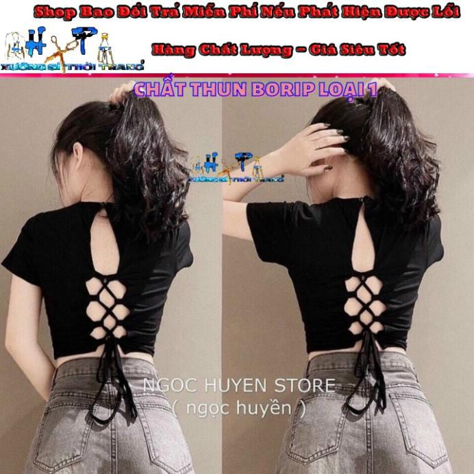 Áo kiểu croptop thun cotton borip đan dây hở lưng mẫu hót thời trang 2020 ་